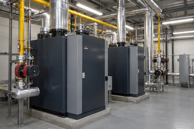 Commercial boiler plant with insulated pipework
